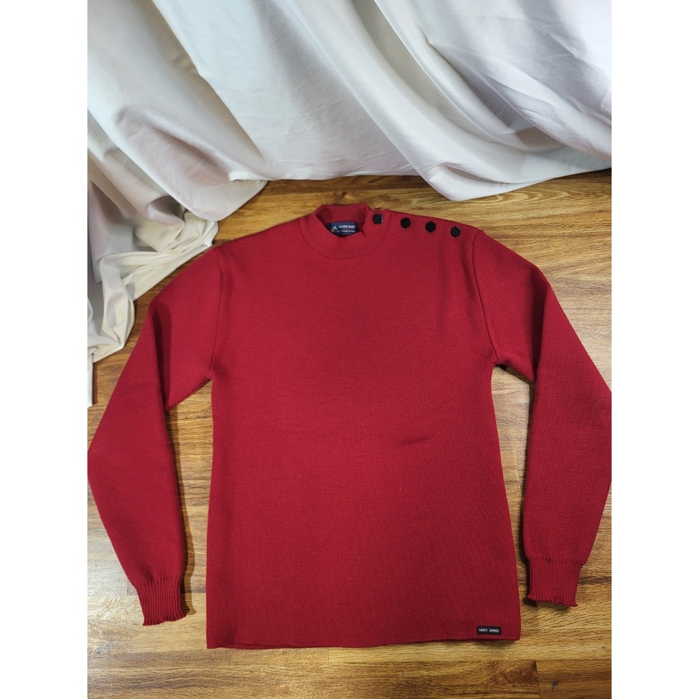 Saint James Breton Solid Red Wool Sweater Size XL Mock Neck Knit